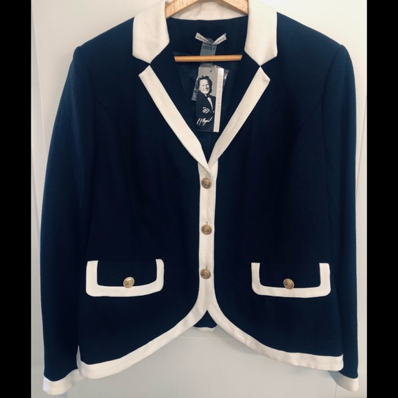 Peter Nygård Navy & White Linen & Rayon Blazer - Picture 1 of 3